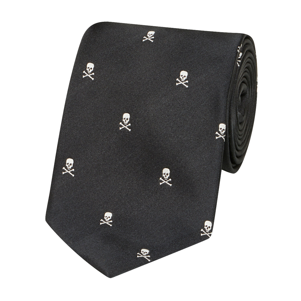 Skull Motif Silk Tie Black
