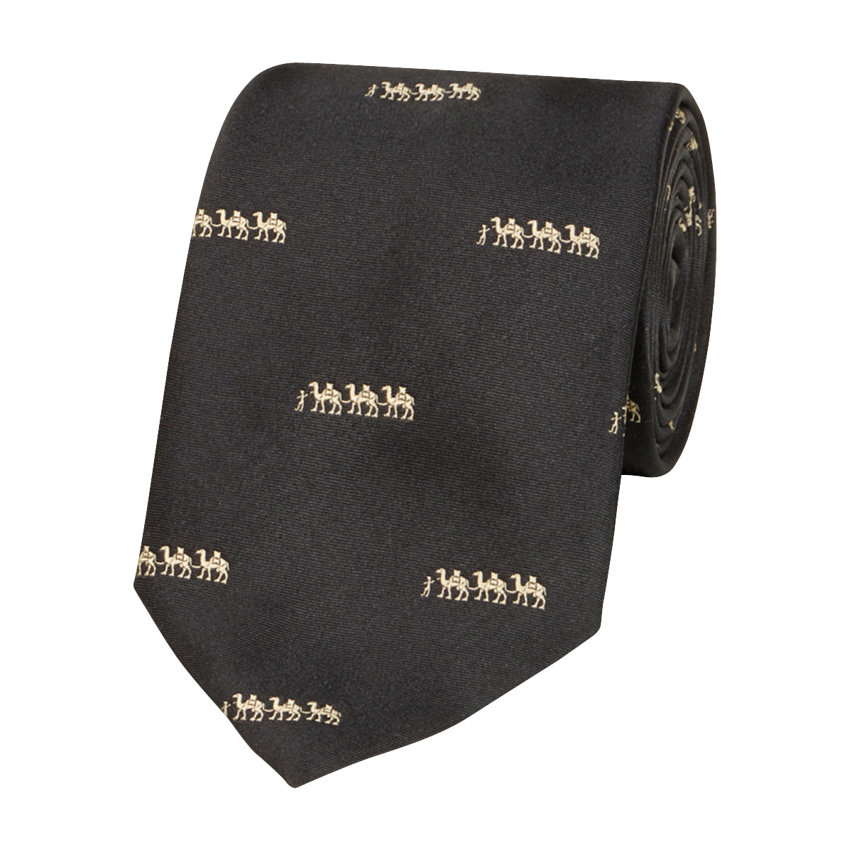 Camel Train Motif Silk Tie Black