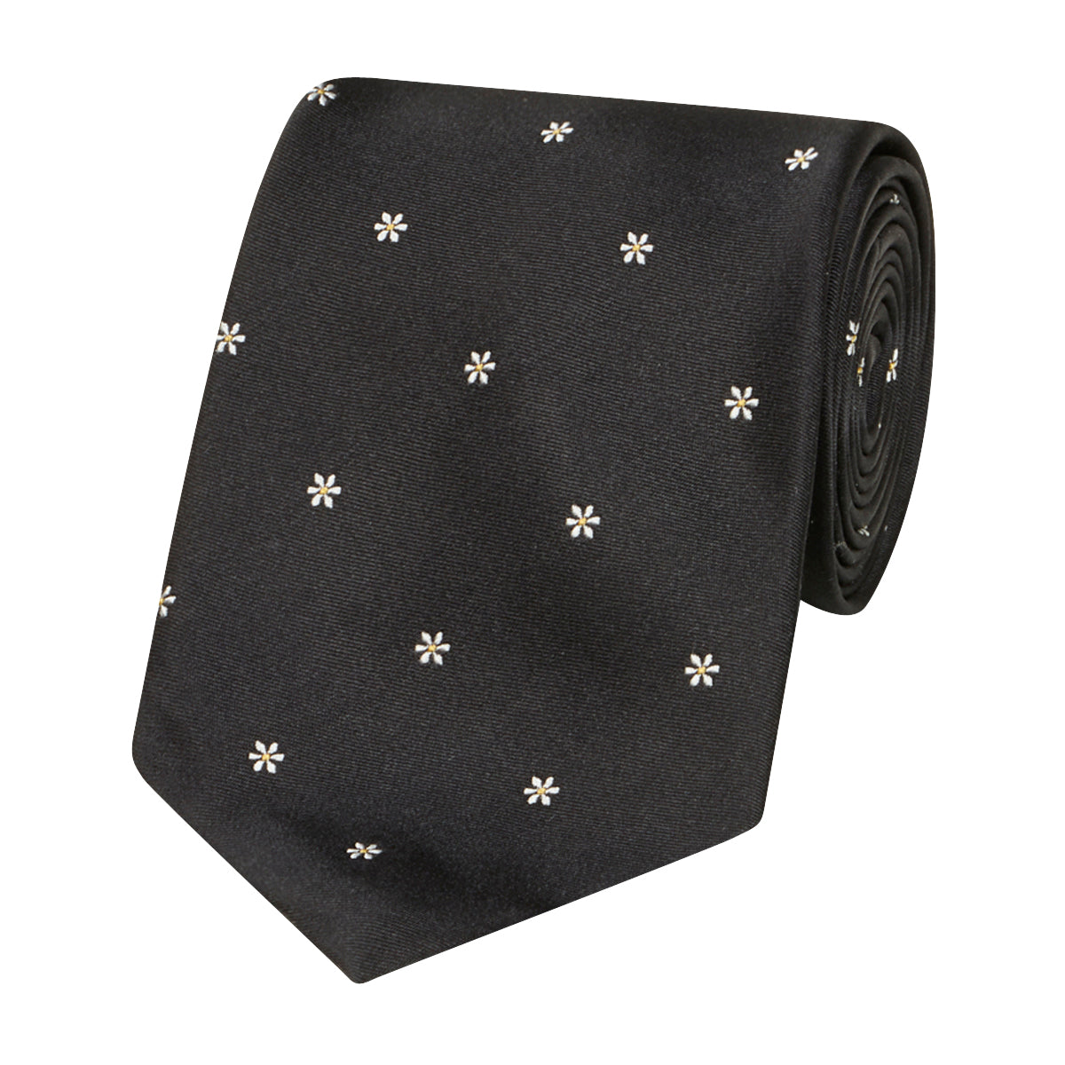 Flower Motif Silk Tie Black
