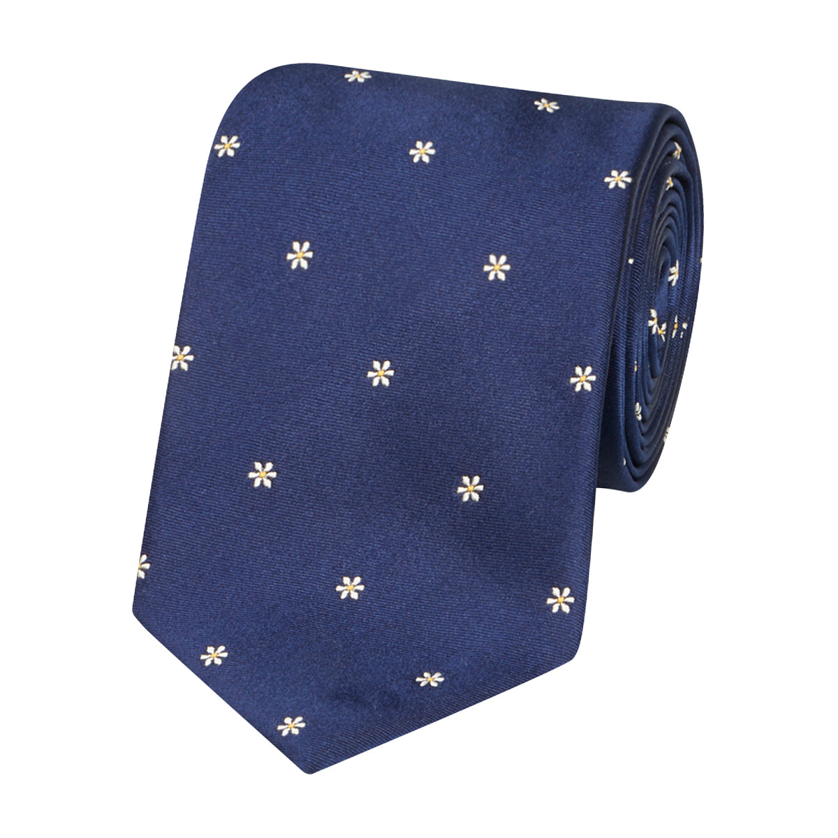 Flower Motif Silk Tie Navy