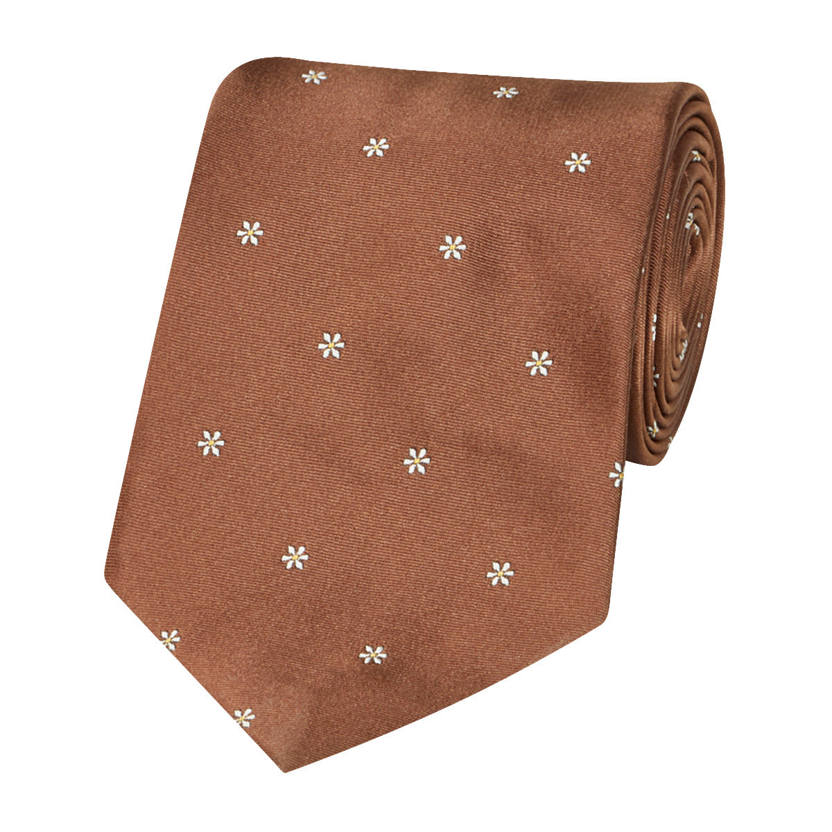 Flower Motif Silk Tie Chocolate