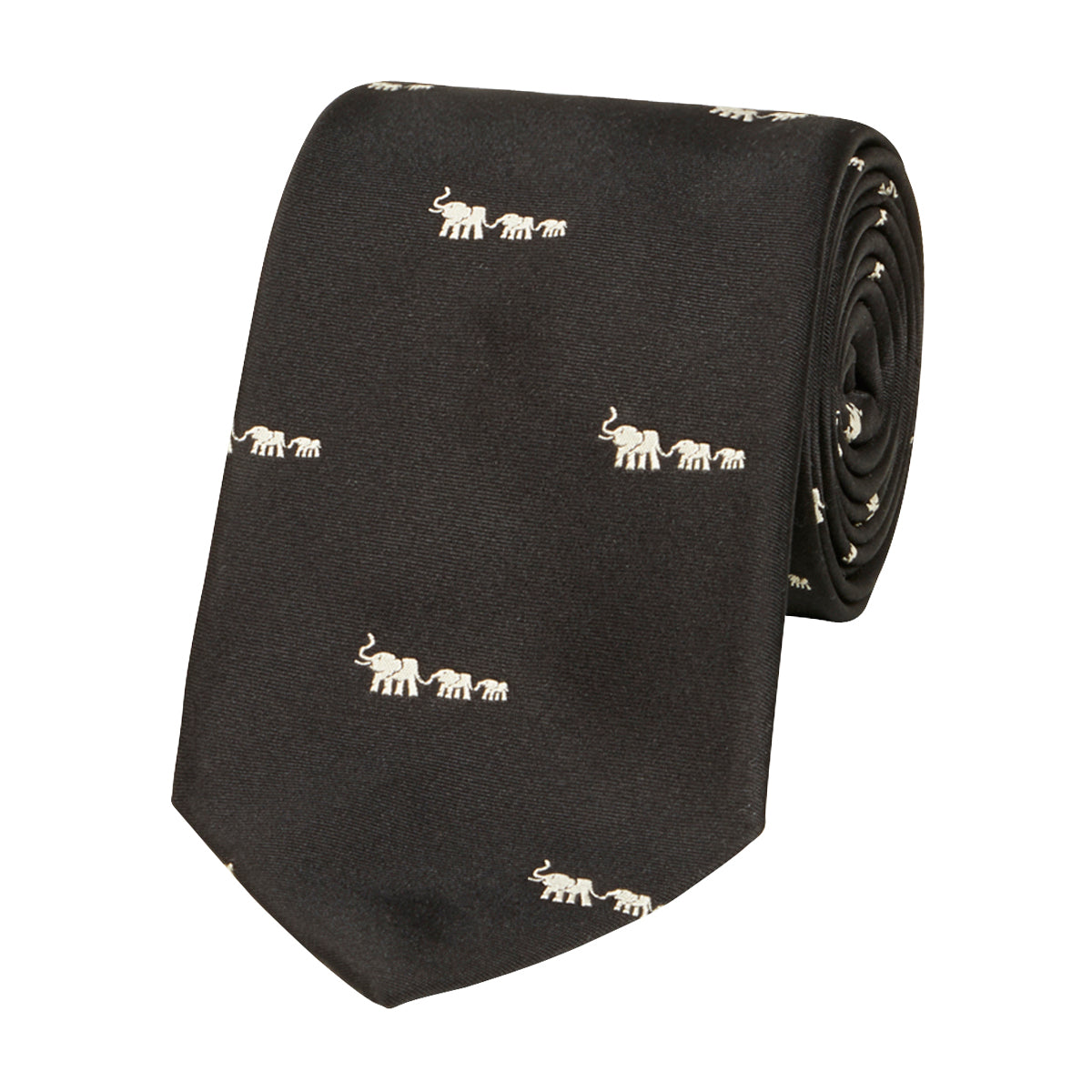 Elephant Motif Silk Tie Black