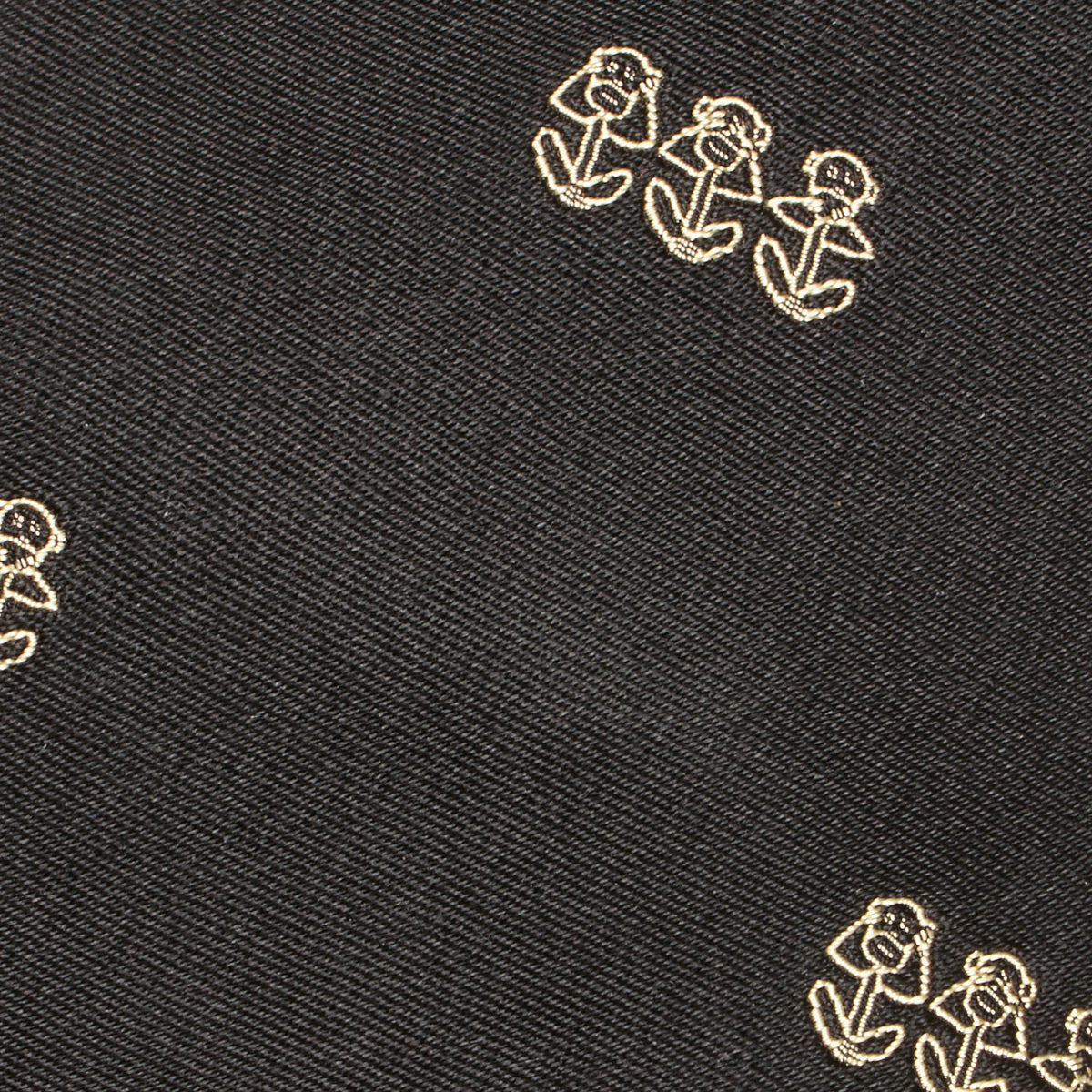3 Monkeys Motif Silk Tie Black