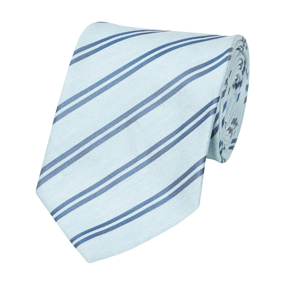 Navy Double Stripe Silk Linen Tie