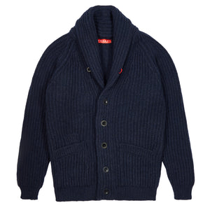 udeshi denim indigo navy shawl cardigan lambswool