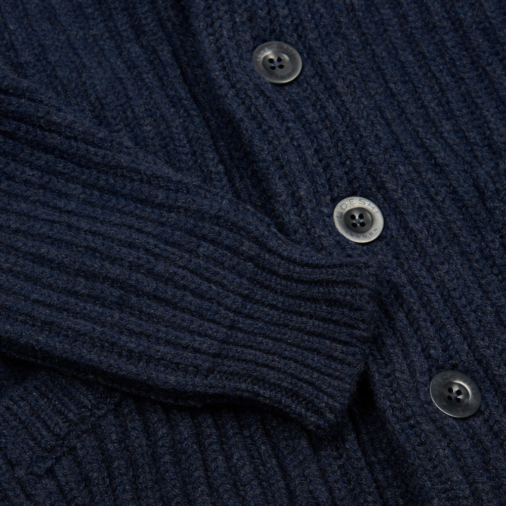udeshi denim indigo navy shawl cardigan lambswool