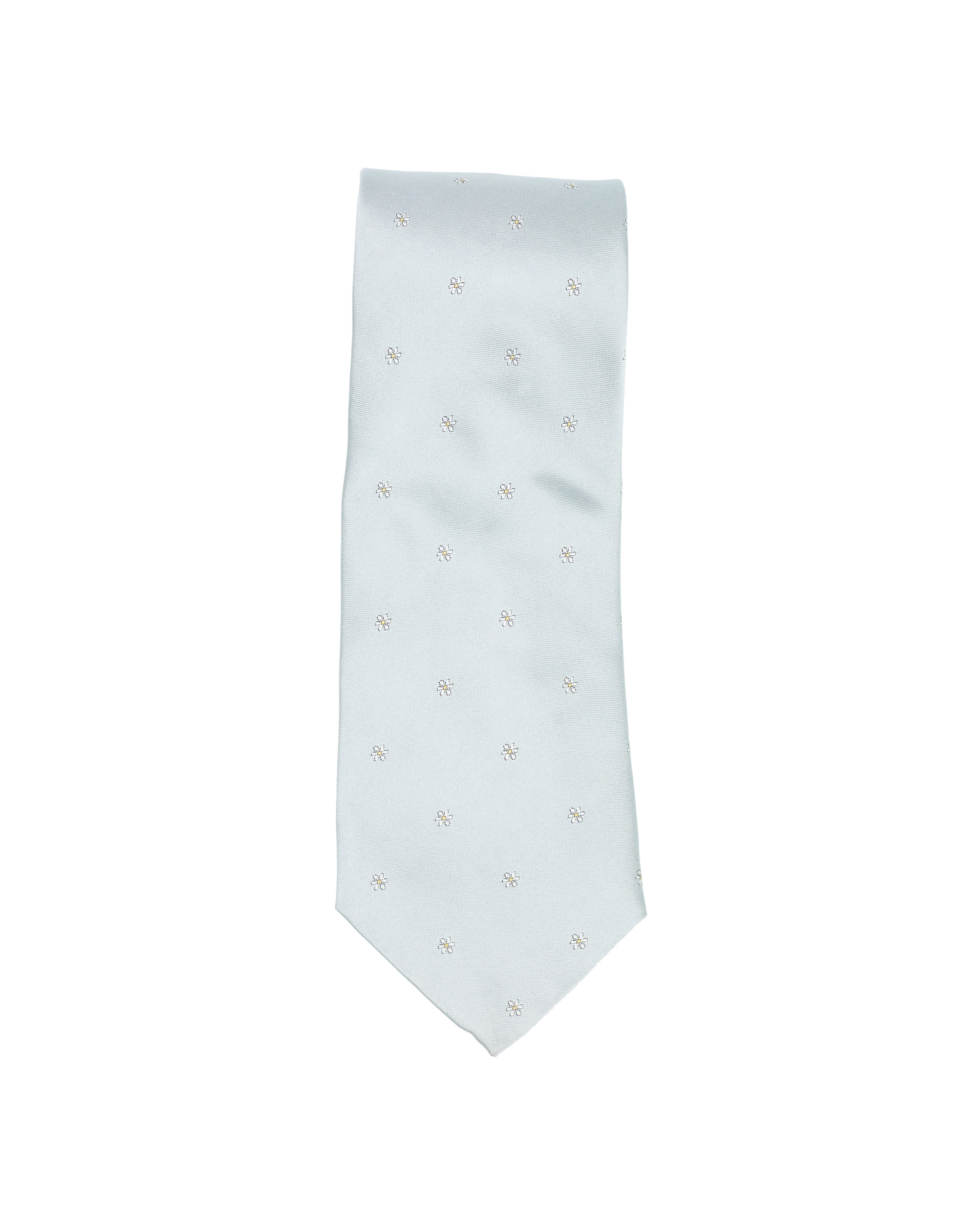 Flower Motif Silk Tie Silver