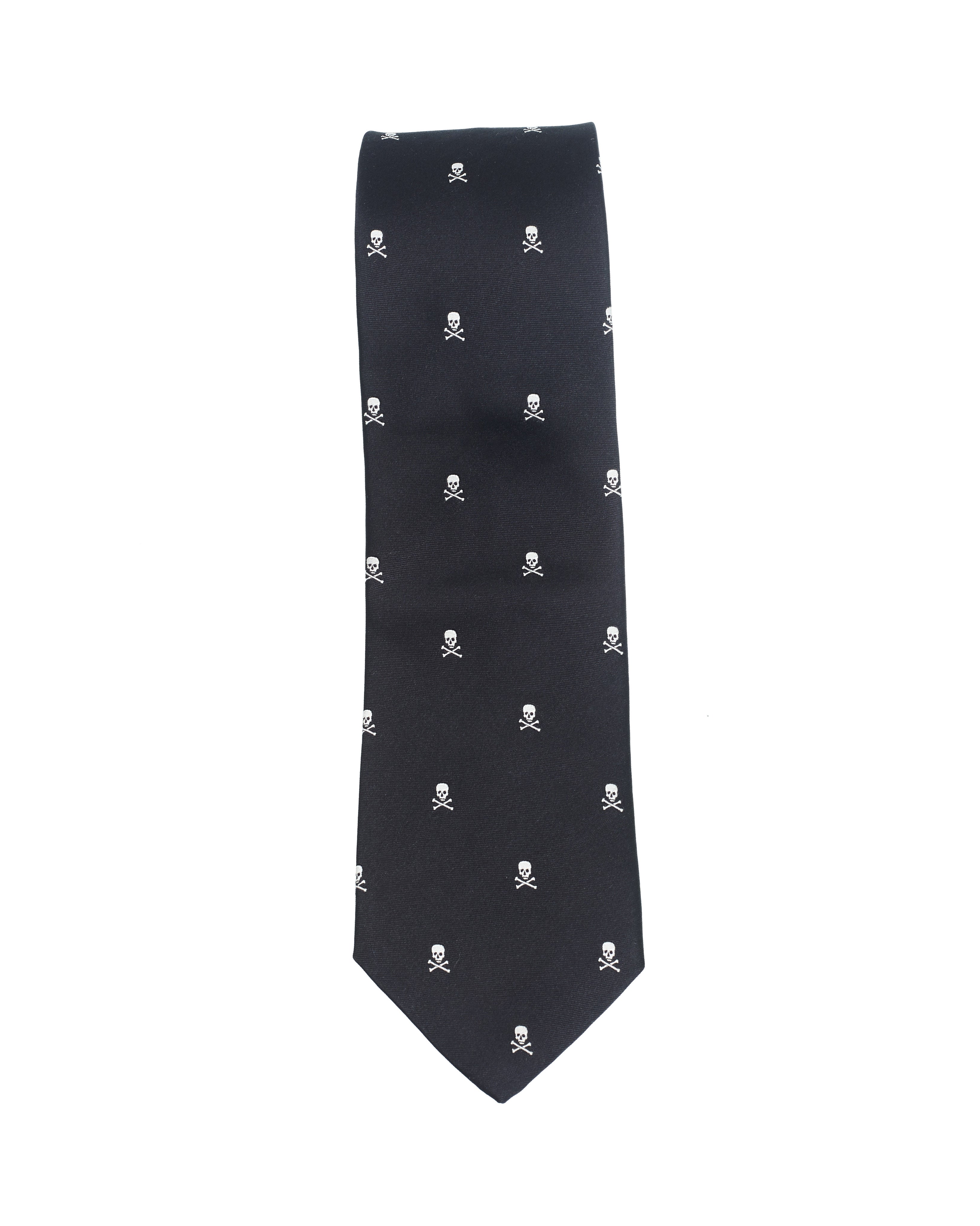 Skull Motif Silk Tie Black