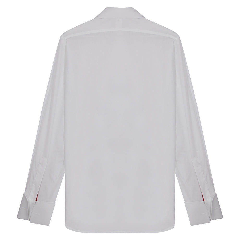 Connery Collar Shirt with Double Cuff in White Swiss Poplin