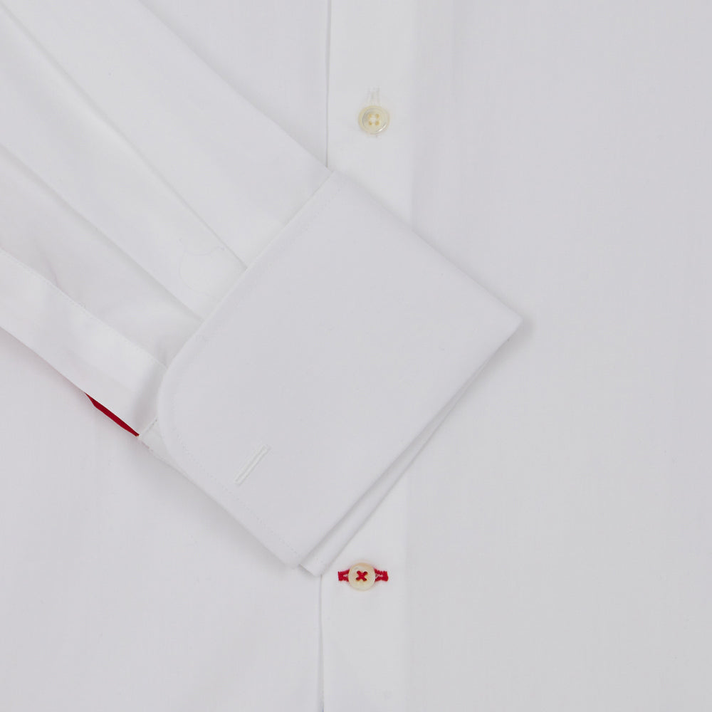 Connery Collar Shirt with Double Cuff in White Swiss Poplin