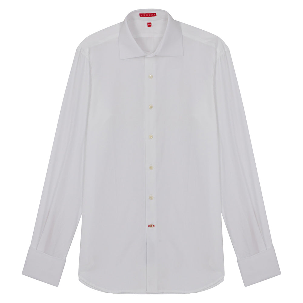 Connery Collar Shirt with Double Cuff in White Swiss Poplin