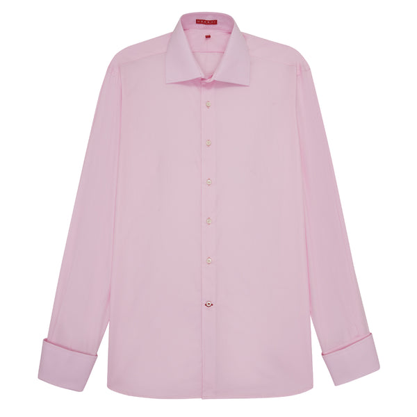 Connery Collar Shirt with Double Cuff in Pink Swiss Poplin