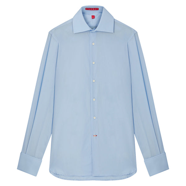 Connery Collar Shirt with Double Cuff in Blue Swiss Poplin