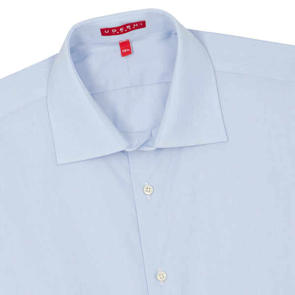 Connery Collar Shirt with Double Cuff in Blue Hairline Swiss Poplin