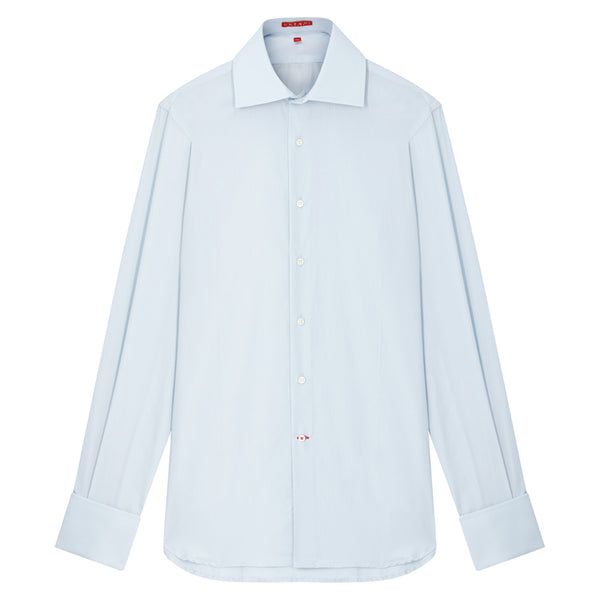 Connery Collar Shirt with Double Cuff in Pale Blue Swiss Poplin