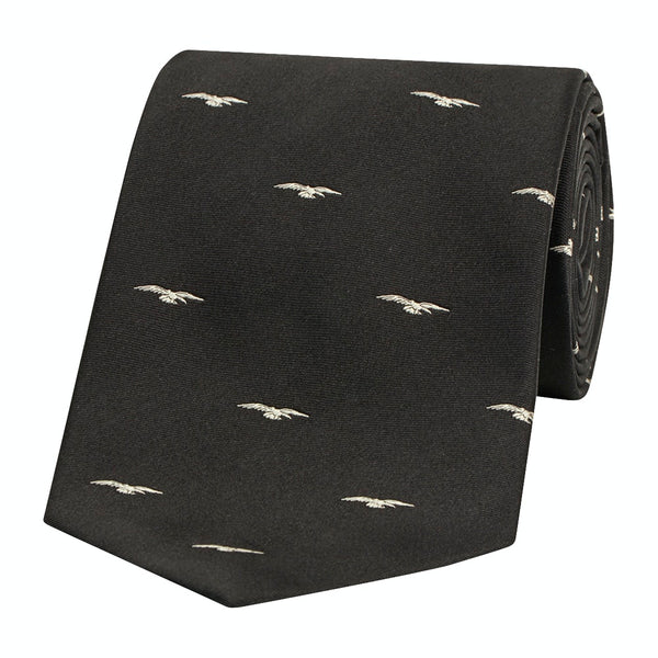 Eagle Motif Silk Tie Black