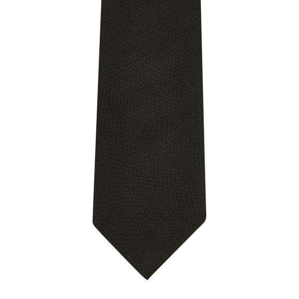 Plain Mini Herringbone Silk Tie Black