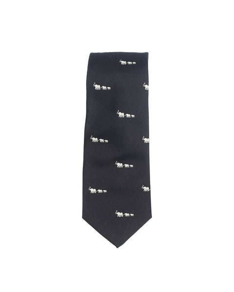 Elephant Motif Silk Tie Black