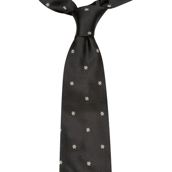 Flower Motif Silk Tie Black