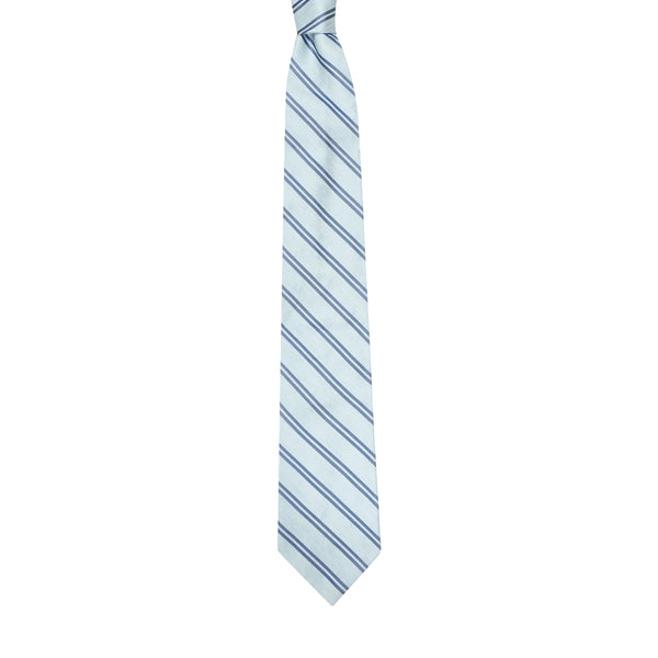 Navy Double Stripe Silk Linen Tie