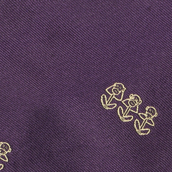 3 Monkeys Motif Silk Tie Purple