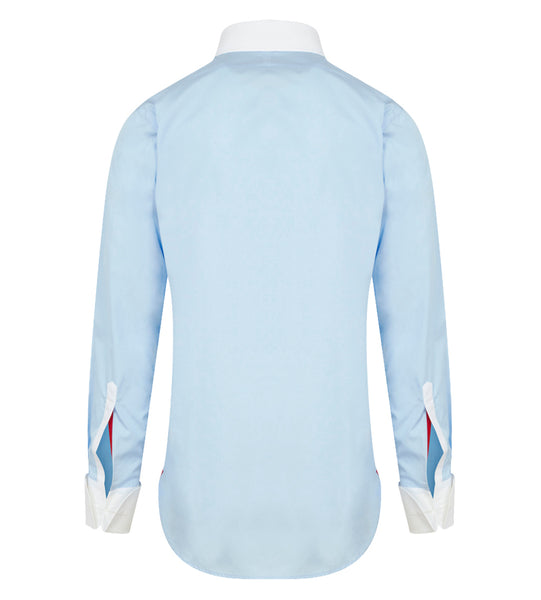 Extreme Cutaway Collar Shirt with Double Cuff in Blue Swiss Poplin