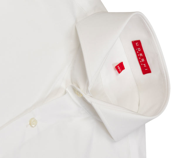Extreme Cutaway Collar Shirt with Double Cuff in White Swiss Poplin