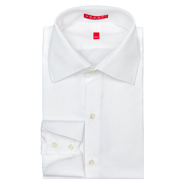 Connery Collar Shirt with Cocktail Cuff in White Swiss Poplin