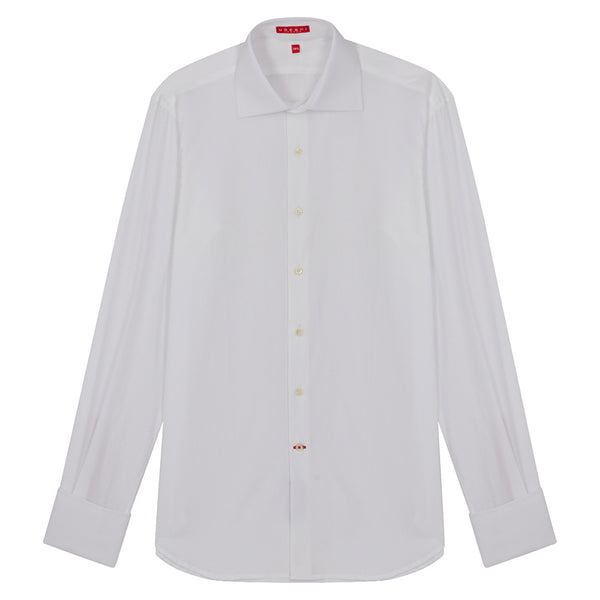 Connery Collar Shirt with Double Cuff in White Swiss Poplin